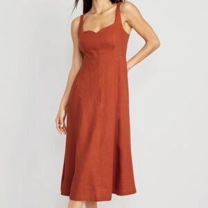 Old Navy Linen Blend Fit & Flare Sleeveless Midi Dress Spice Level, Size S